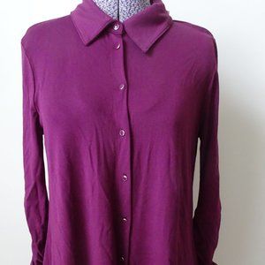 NWT - New Directions Mulberry Crepe Tunic Button Front Ruched Sleeve Size M